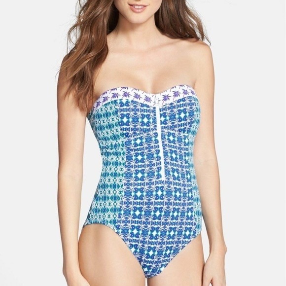 Tommy Bahama Other - NWT Tommy Bahama Bandeau Zipper One Piece Swimsuit Blue and White - Size 14